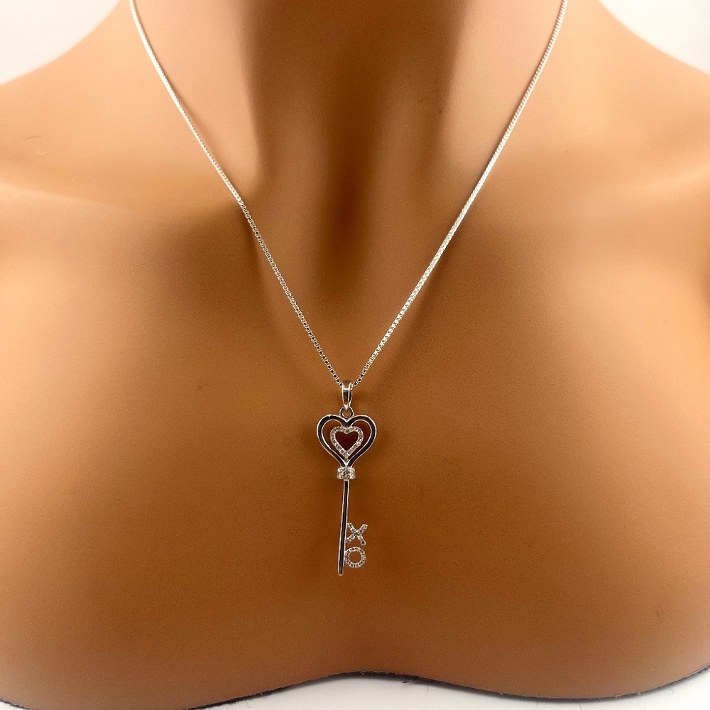 14k Gold Vermeil REAL diamond XO key Lock Pendant charm for women Best Gift SALE